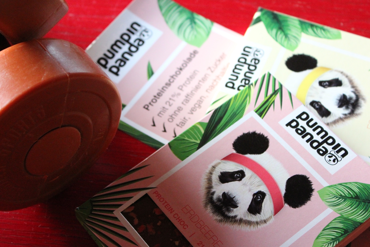 PumpinPanda, leckere Eiweiss Schokolade als Belohnung nach dem Training - cooles Design, schöne Geschäftsidee